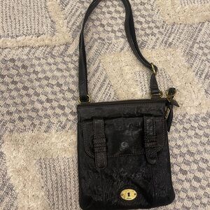 FOSSIL Vintage Y2K Carson Black Leather Bag Crossbody Small Zip Top Flap Purse